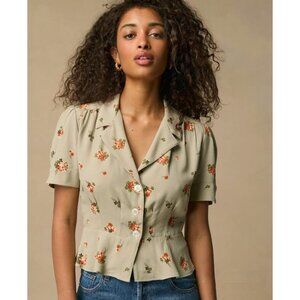 EUC Rouje Anas Floral Viscose Blouse Green 40, 8